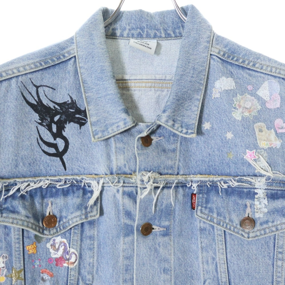 VETEMENTS(ヴェトモン) 18AW ×LEVIS Tribal Sticker Oversize Denim Jacket WAH19JA111 ×リーバイス トライバルステッカー 再構築オーバーサイズデニムジャケット インディゴ