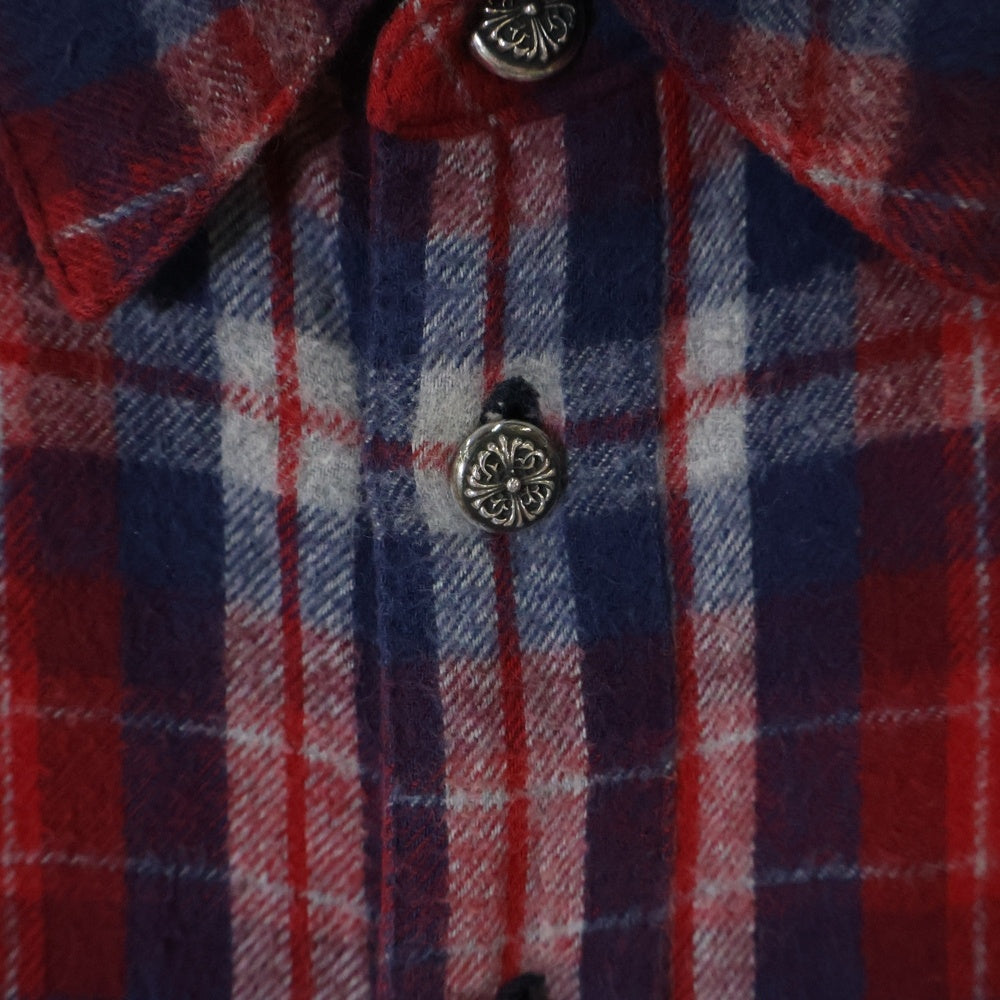 CHROME HEARTS(クロムハーツ) LOOSEENDS ルーズエンド チェックシャツ クロスパッチ付き クロスボタン 長袖シャツ レッド