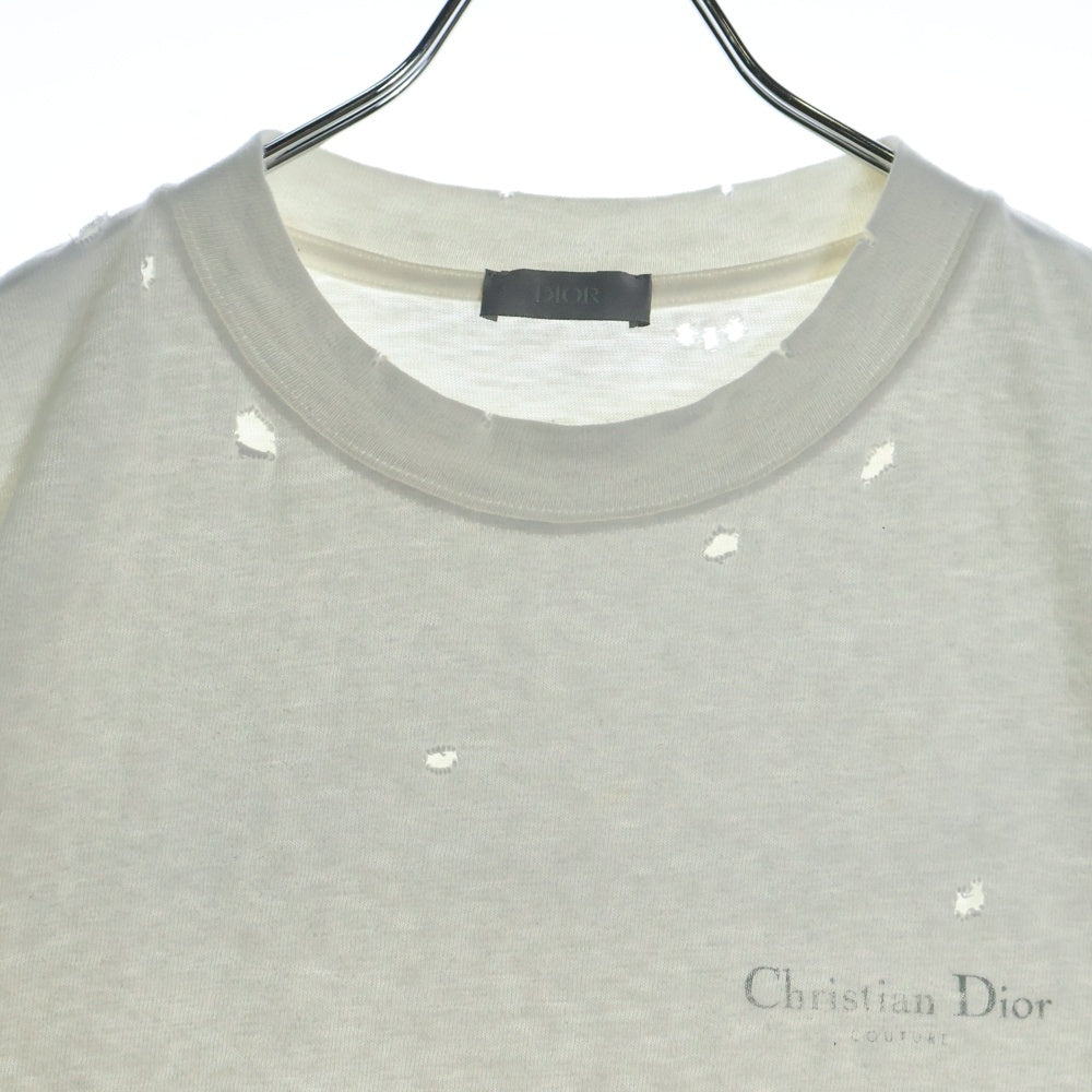 DIOR(ディオール) 23AW ダメージ加工リラックスフィットコットンジャージー半袖Tシャツ 343J636A0849 ホワイト
