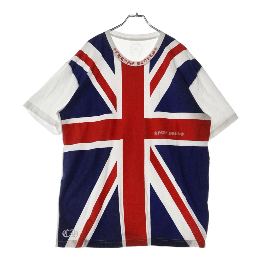 CHROME HEARTS(クロムハーツ) CH T-SHRT 1 ユニオンジャックプリントネックロゴ半袖Tシャツ ホワイト/ブルー/レッド