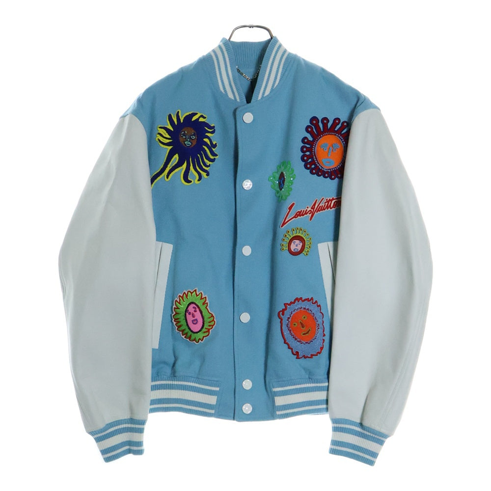 LOUIS VUITTON(ルイヴィトン) 23AW ×草間彌生 As Embroidered Faces Varsity Bloudon RM232H VN6 HOL30E パッチワーク バーシティレザー切り替えジャケット スタジャン