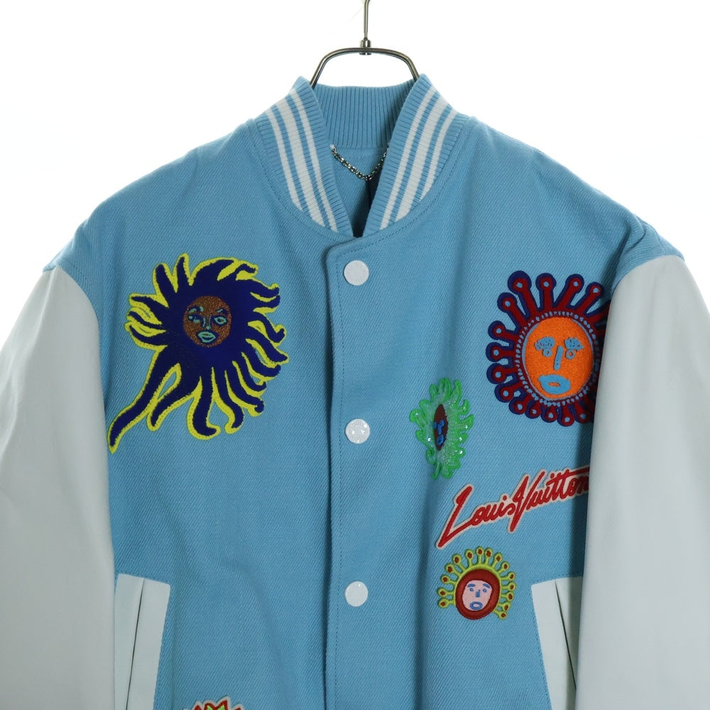 LOUIS VUITTON(ルイヴィトン) 23AW ×草間彌生 As Embroidered Faces Varsity Bloudon RM232H VN6 HOL30E パッチワーク バーシティレザー切り替えジャケット スタジャン