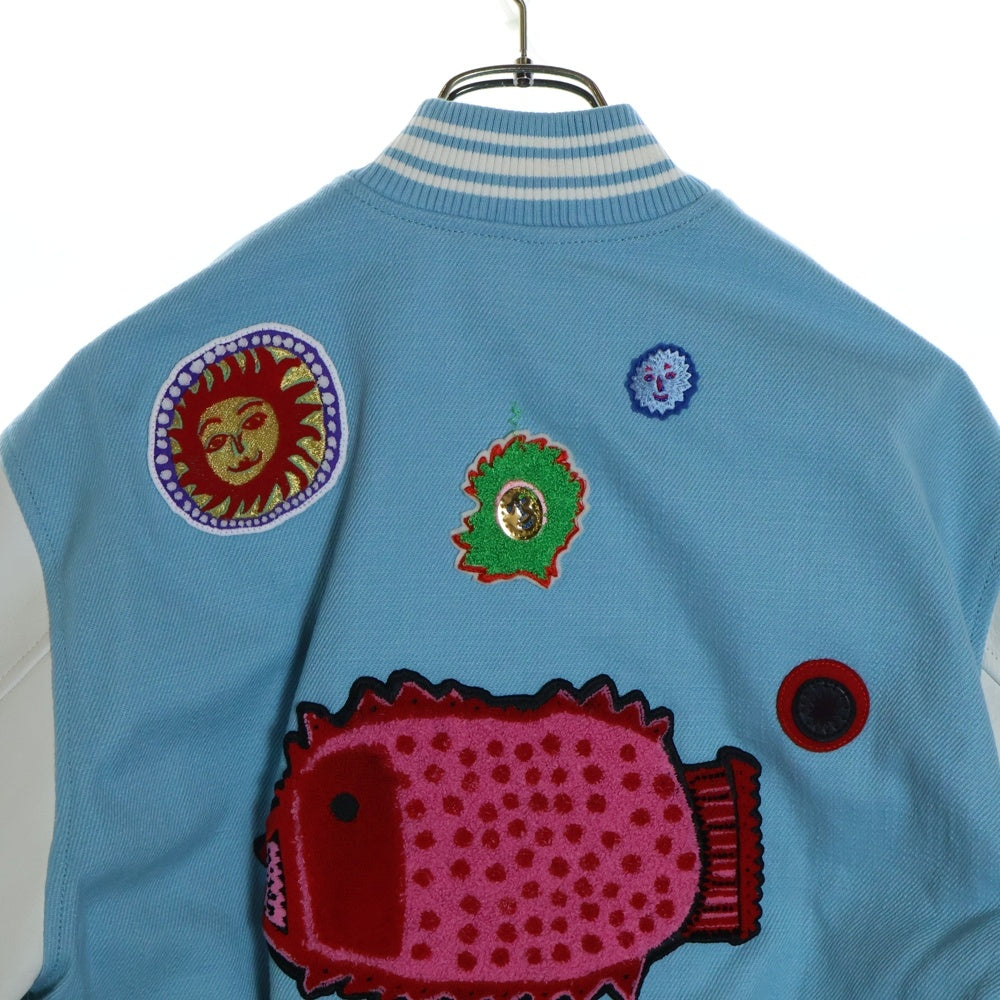 LOUIS VUITTON(ルイヴィトン) 23AW ×草間彌生 As Embroidered Faces Varsity Bloudon RM232H VN6 HOL30E パッチワーク バーシティレザー切り替えジャケット スタジャン