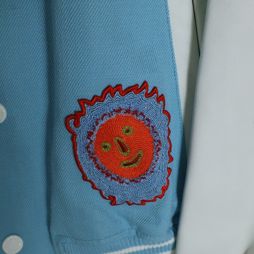 LOUIS VUITTON(ルイヴィトン) 23AW ×草間彌生 As Embroidered Faces Varsity Bloudon RM232H VN6 HOL30E パッチワーク バーシティレザー切り替えジャケット スタジャン