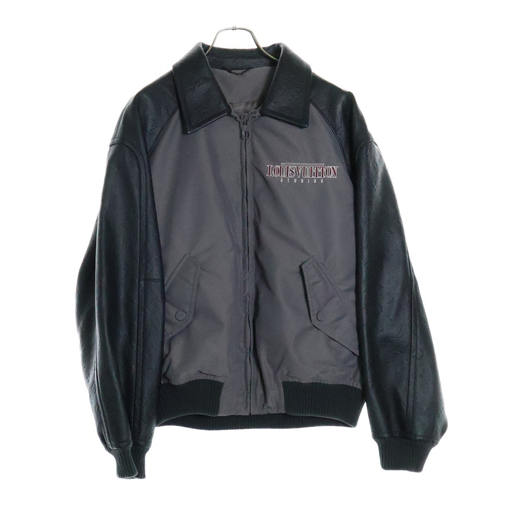 LOUIS VUITTON(ルイヴィトン) 23AW Monoglam Film Studios Mix Leather Blouson RM232 BQV HPL85E モノグラム フィルムスタジオ レザー切替バーシティジャケット ブラック/グレー