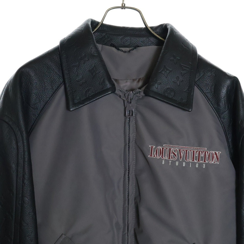 LOUIS VUITTON(ルイヴィトン) 23AW Monoglam Film Studios Mix Leather Blouson RM232 BQV HPL85E モノグラム フィルムスタジオ レザー切替バーシティジャケット ブラック/グレー