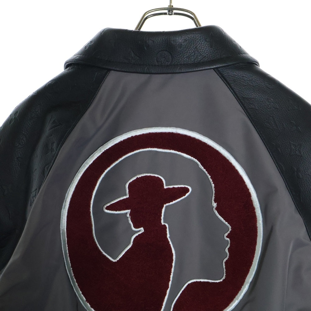 LOUIS VUITTON(ルイヴィトン) 23AW Monoglam Film Studios Mix Leather Blouson RM232 BQV HPL85E モノグラム フィルムスタジオ レザー切替バーシティジャケット ブラック/グレー