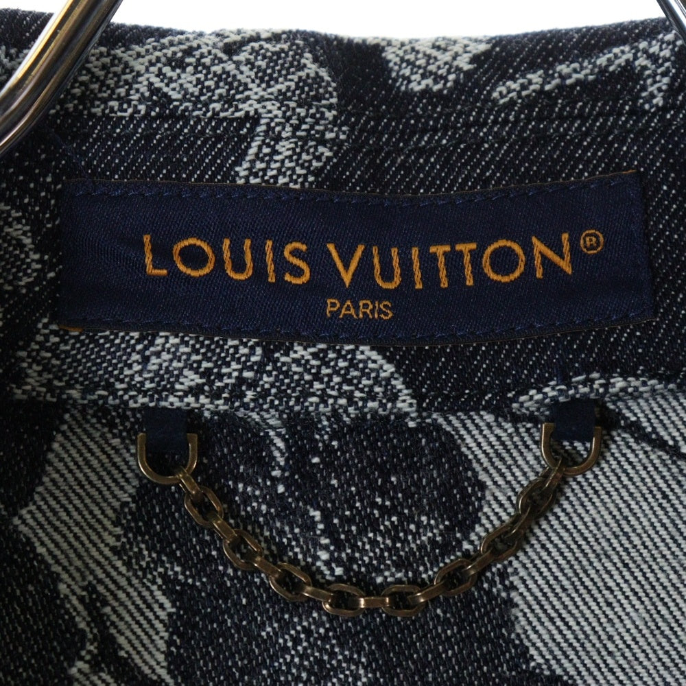 LOUIS VUITTON(ルイヴィトン) 24AW ロゴ刺繍 フラワー半袖デニムシャツ RM242MM LJG HRS25W ネイビー
