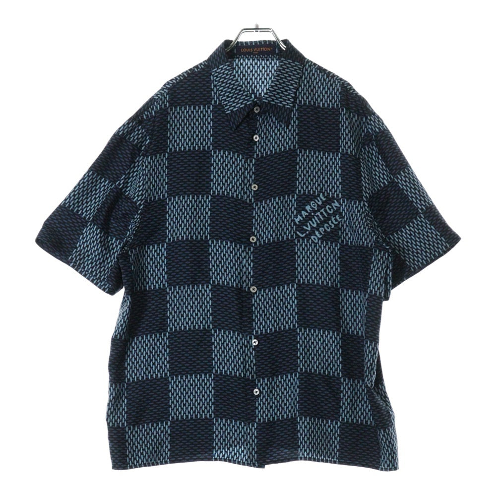 LOUIS VUITTON(ルイヴィトン) 25AW ダミエ総柄シルク半袖シャツ RM252MQ FYQ HTS41W ネイビー