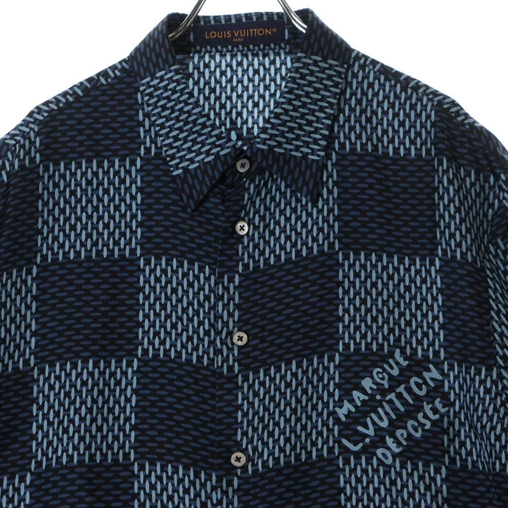 LOUIS VUITTON(ルイヴィトン) 25AW ダミエ総柄シルク半袖シャツ RM252MQ FYQ HTS41W ネイビー