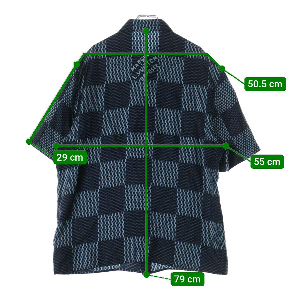 LOUIS VUITTON(ルイヴィトン) 25AW ダミエ総柄シルク半袖シャツ RM252MQ FYQ HTS41W ネイビー