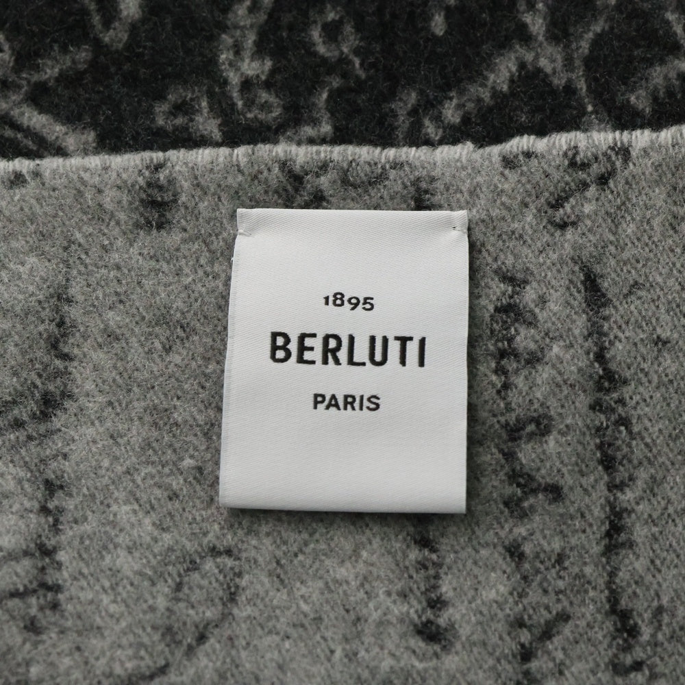 Berluti(ベルルッティ) カリグラフィ シルクストール スクリット総柄マフラー ブラック/グレー