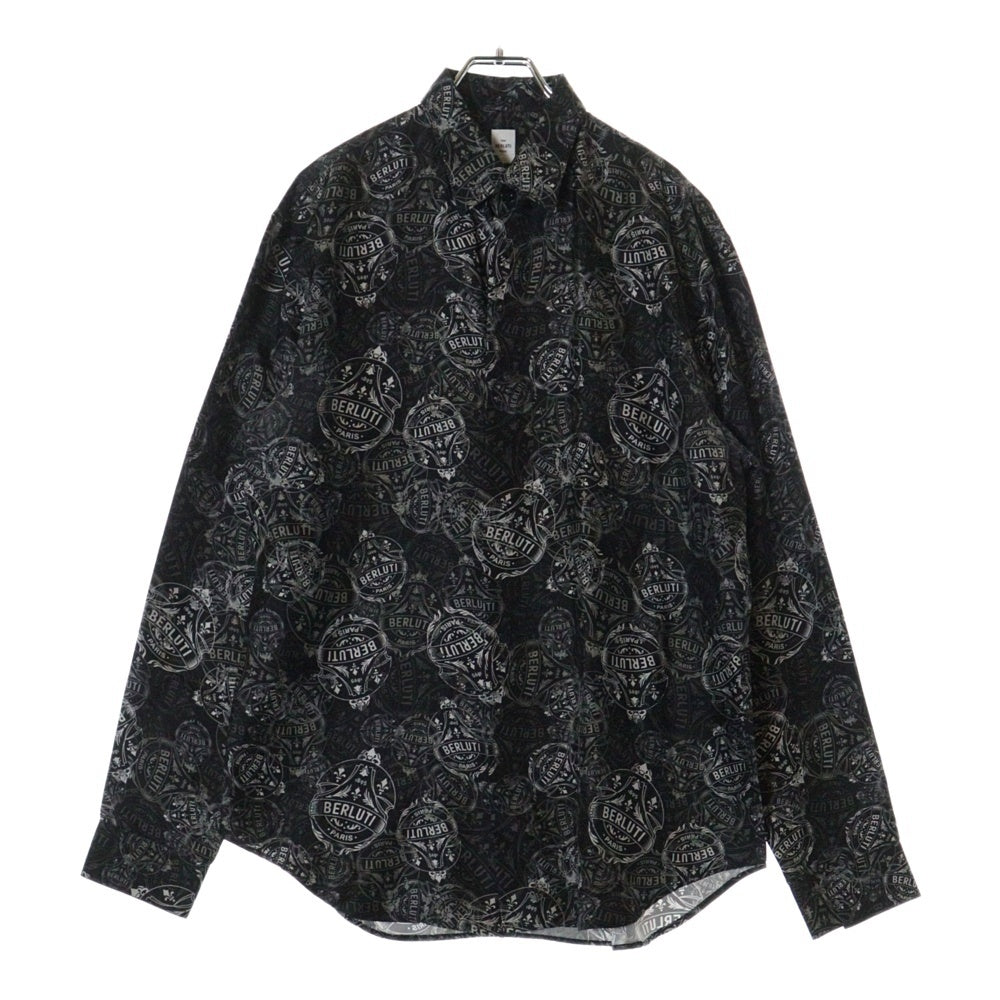 Berluti(ベルルッティ) Print Silk Shirt R18HTL52SBCI 総柄シルク長袖シャツ ブラック
