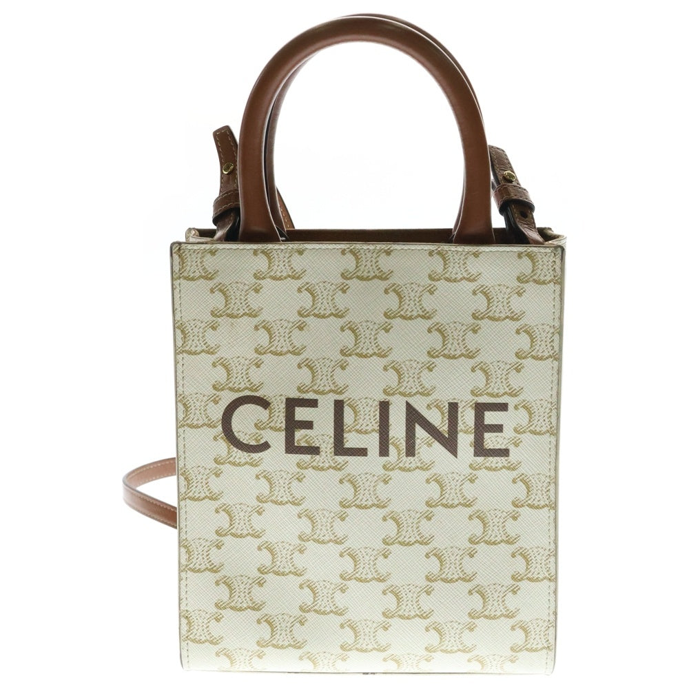 CELINE(セリーヌ) バーティカルカバ トリオンフ ミニ 2WAYバッグ ショルダーバッグ ミニトートバッグ ミニハンドバッグ ホワイト×ブラウン ゴールド金具