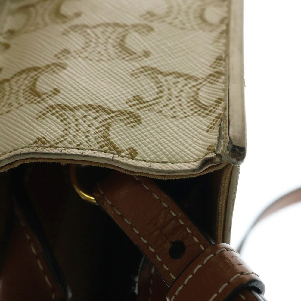 CELINE(セリーヌ) バーティカルカバ トリオンフ ミニ 2WAYバッグ ショルダーバッグ ミニトートバッグ ミニハンドバッグ ホワイト×ブラウン ゴールド金具
