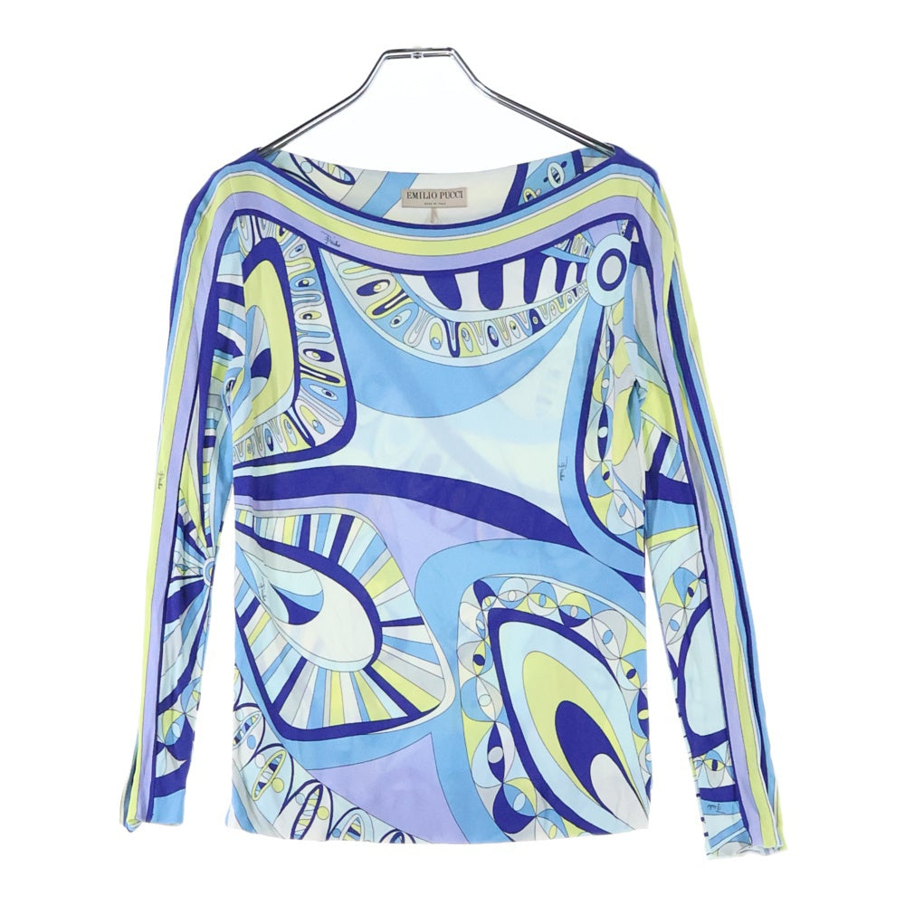 EMILIO PUCCI(エミリオプッチ) レーヨン 総柄 長袖 クルーネック トップス ブルー レディース 51RM36