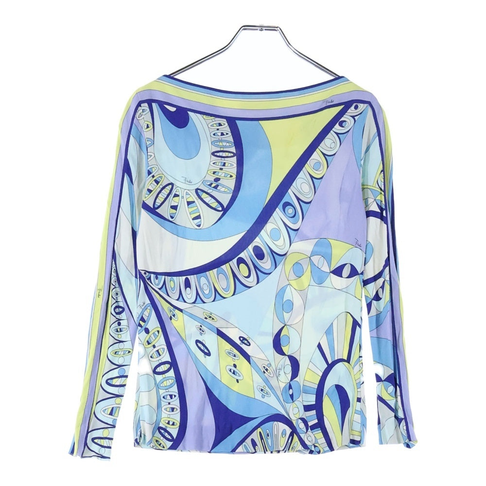 EMILIO PUCCI(エミリオプッチ) レーヨン 総柄 長袖 クルーネック トップス ブルー レディース 51RM36