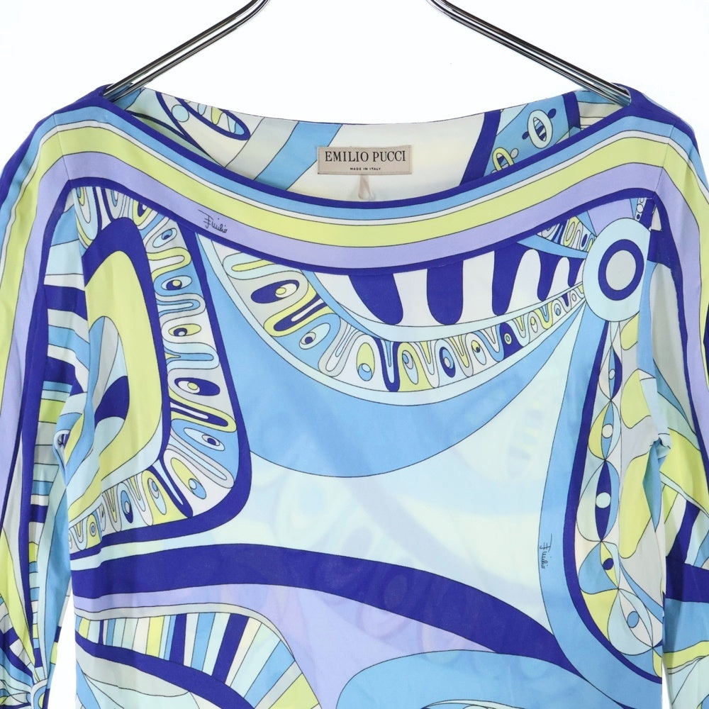EMILIO PUCCI(エミリオプッチ) レーヨン 総柄 長袖 クルーネック トップス ブルー レディース 51RM36