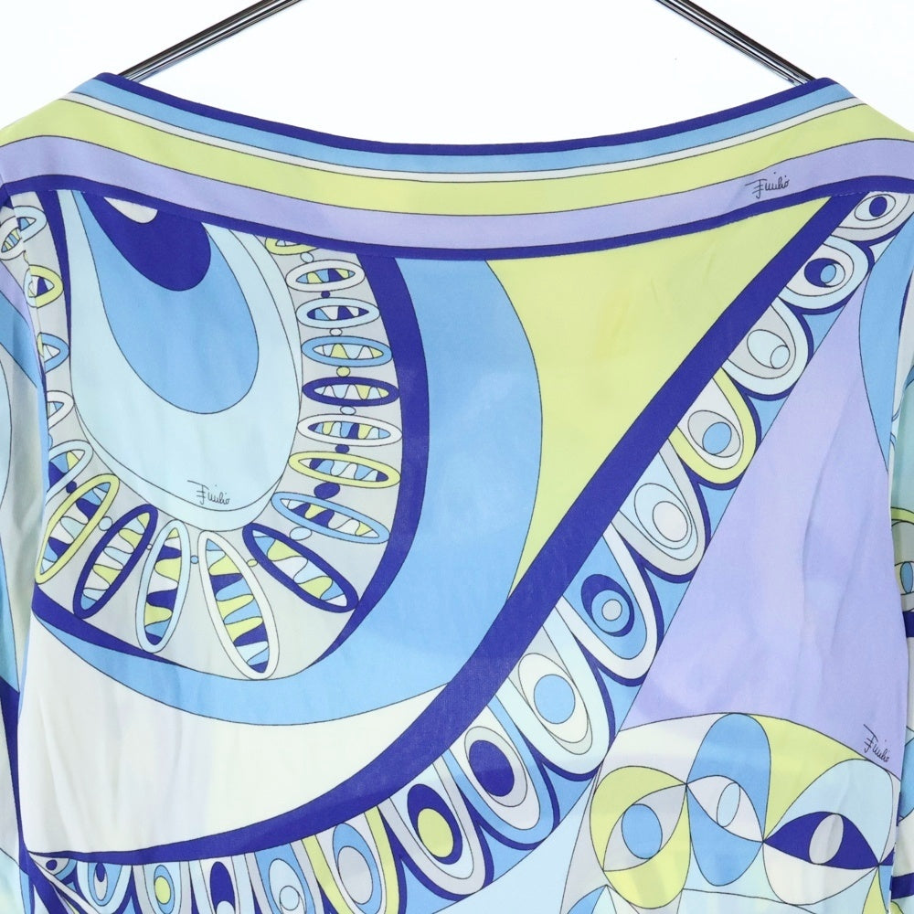 EMILIO PUCCI(エミリオプッチ) レーヨン 総柄 長袖 クルーネック トップス ブルー レディース 51RM36