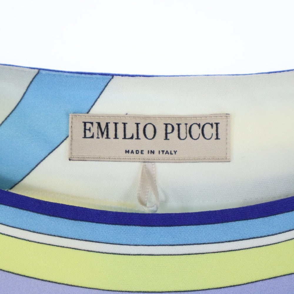 EMILIO PUCCI(エミリオプッチ) レーヨン 総柄 長袖 クルーネック トップス ブルー レディース 51RM36