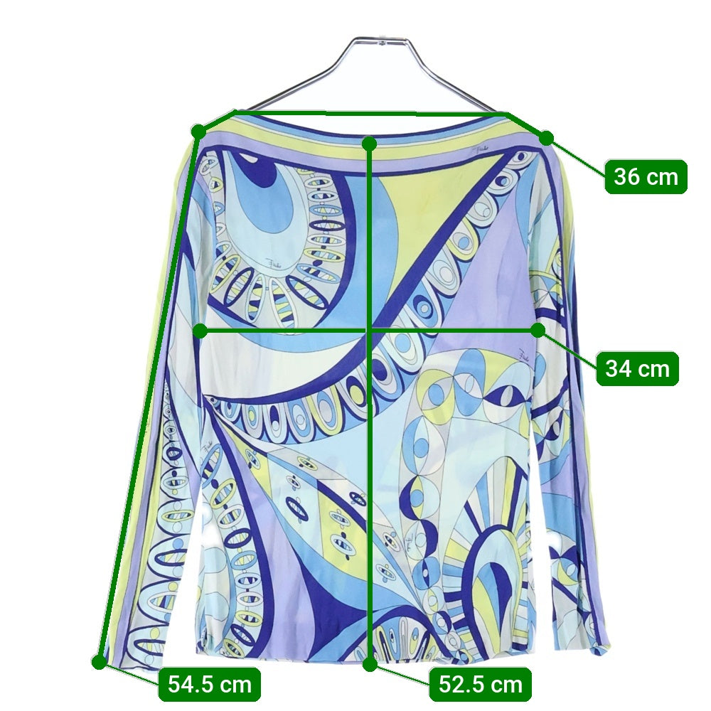 EMILIO PUCCI(エミリオプッチ) レーヨン 総柄 長袖 クルーネック トップス ブルー レディース 51RM36