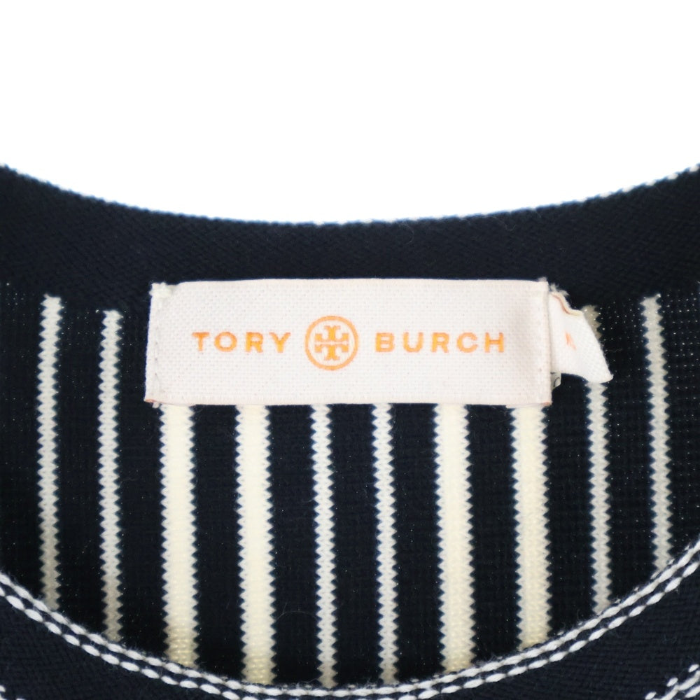 TORY BURCH(トリー バーチ) 総柄 コットン クルーネック ノースリーブニットベスト ブラック/ホワイト レディース