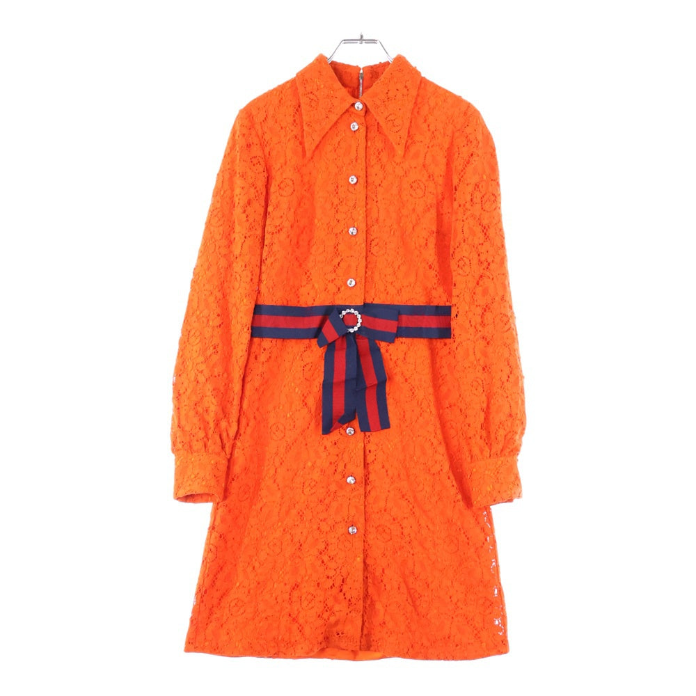 GUCCI(グッチ) シェリーリボン クリスタルボタン レース刺繍 ワンピース オレンジ レディース 475846 ZHT25