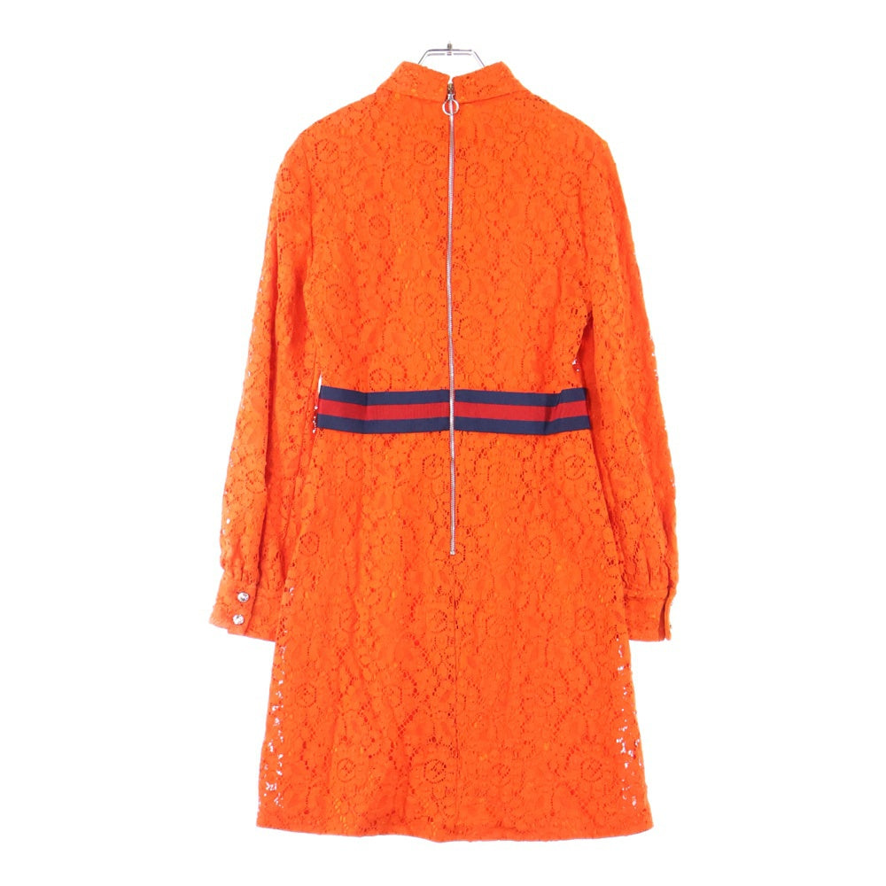 GUCCI(グッチ) シェリーリボン クリスタルボタン レース刺繍 ワンピース オレンジ レディース 475846 ZHT25