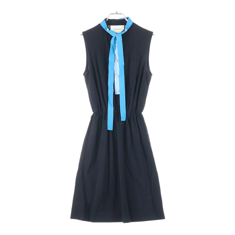 GUCCI(グッチ) インターロッキングG パールボタン リボンタイ ギャザー ワンピース ブラック レディース 410274 X7350