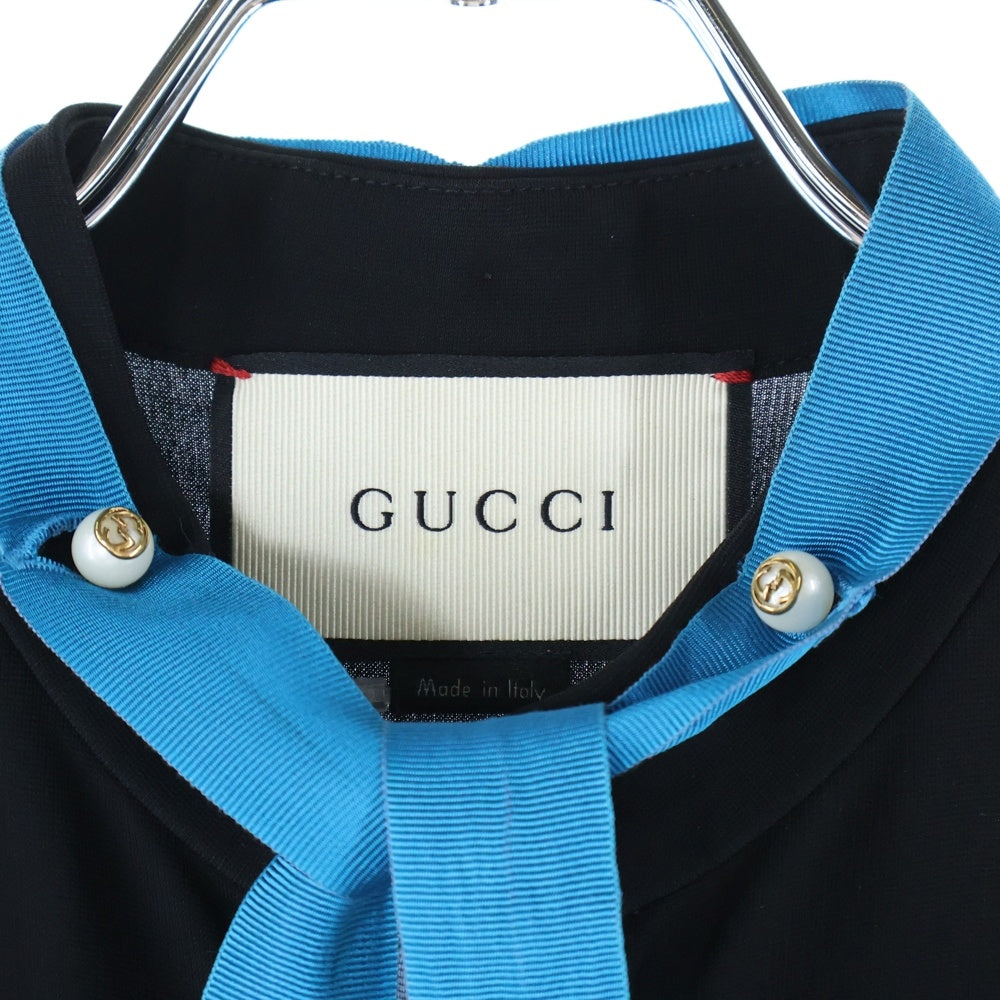 GUCCI(グッチ) インターロッキングG パールボタン リボンタイ ギャザー ワンピース ブラック レディース 410274 X7350