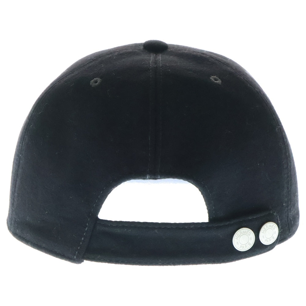 HERMES(エルメス) カシミヤ セリエボタン 刺繍 ベースボールキャップ 帽子 ブラック
