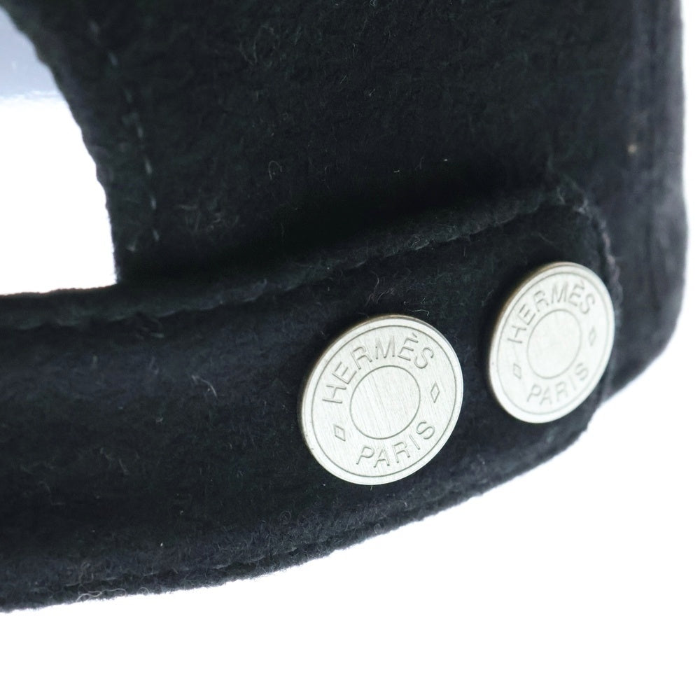HERMES(エルメス) カシミヤ セリエボタン 刺繍 ベースボールキャップ 帽子 ブラック