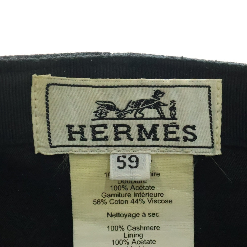 HERMES(エルメス) カシミヤ セリエボタン 刺繍 ベースボールキャップ 帽子 ブラック