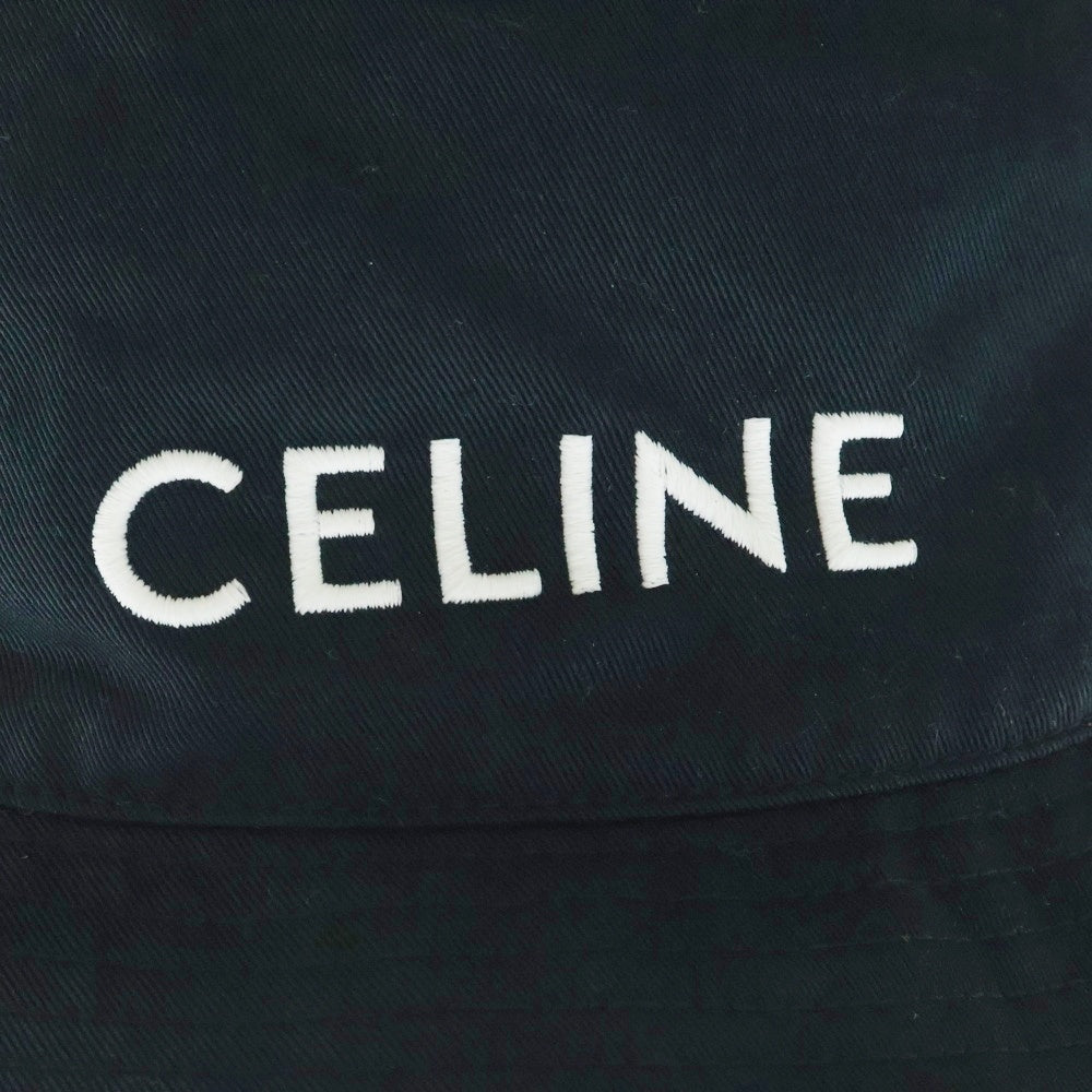 CELINE(セリーヌ) ロゴ刺繍 コットン バケットハット 帽子 ブラック 2AUO4968P