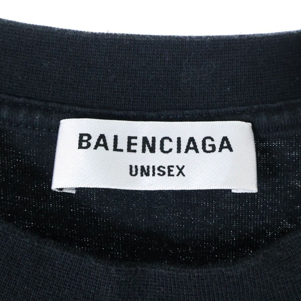 BALENCIAGA(バレンシアガ) 90/10 プリント ダメージ加工 クルーネック半袖Tシャツ カットソー ブラック 641675 TMVH3