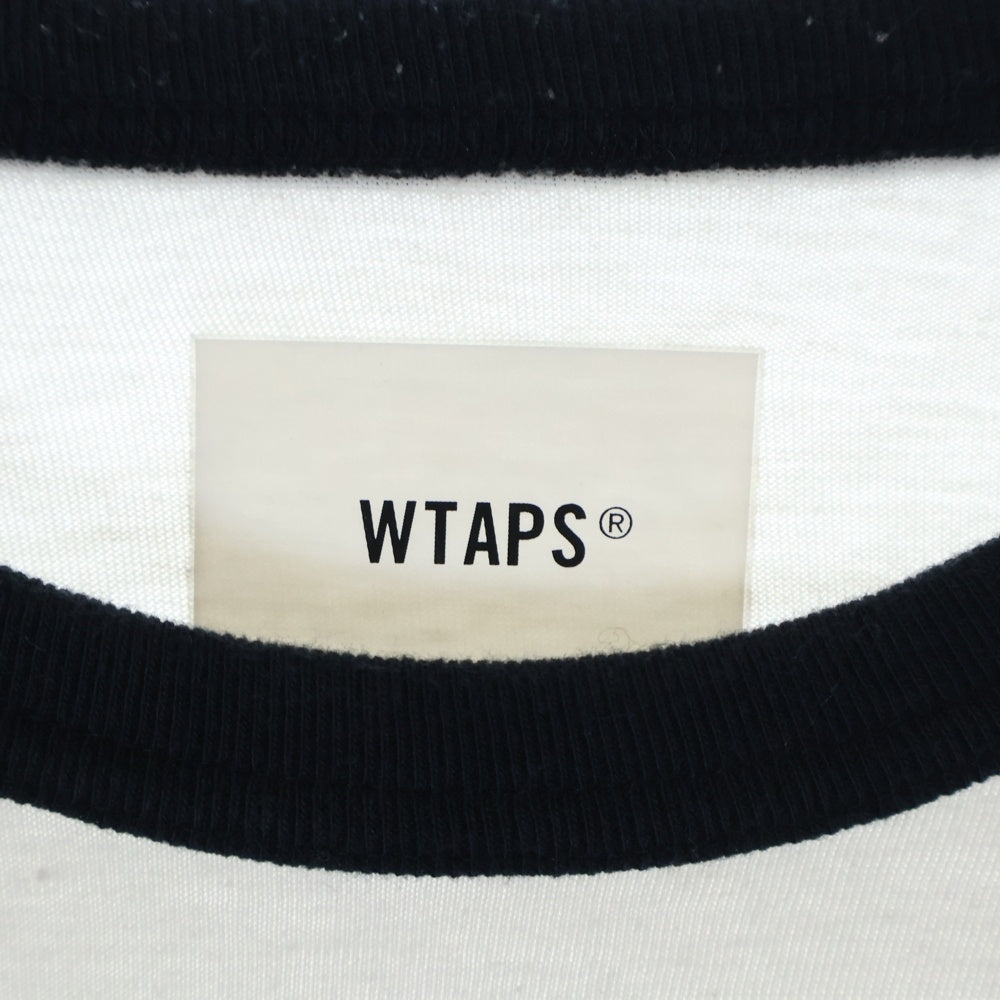 WTAPS(ダブルタップス) 23SS IAN LS CTPL LEAGUE 231ATDT-CSM19 ロゴ刺繍長袖Tシャツ ホワイト/ネイビー