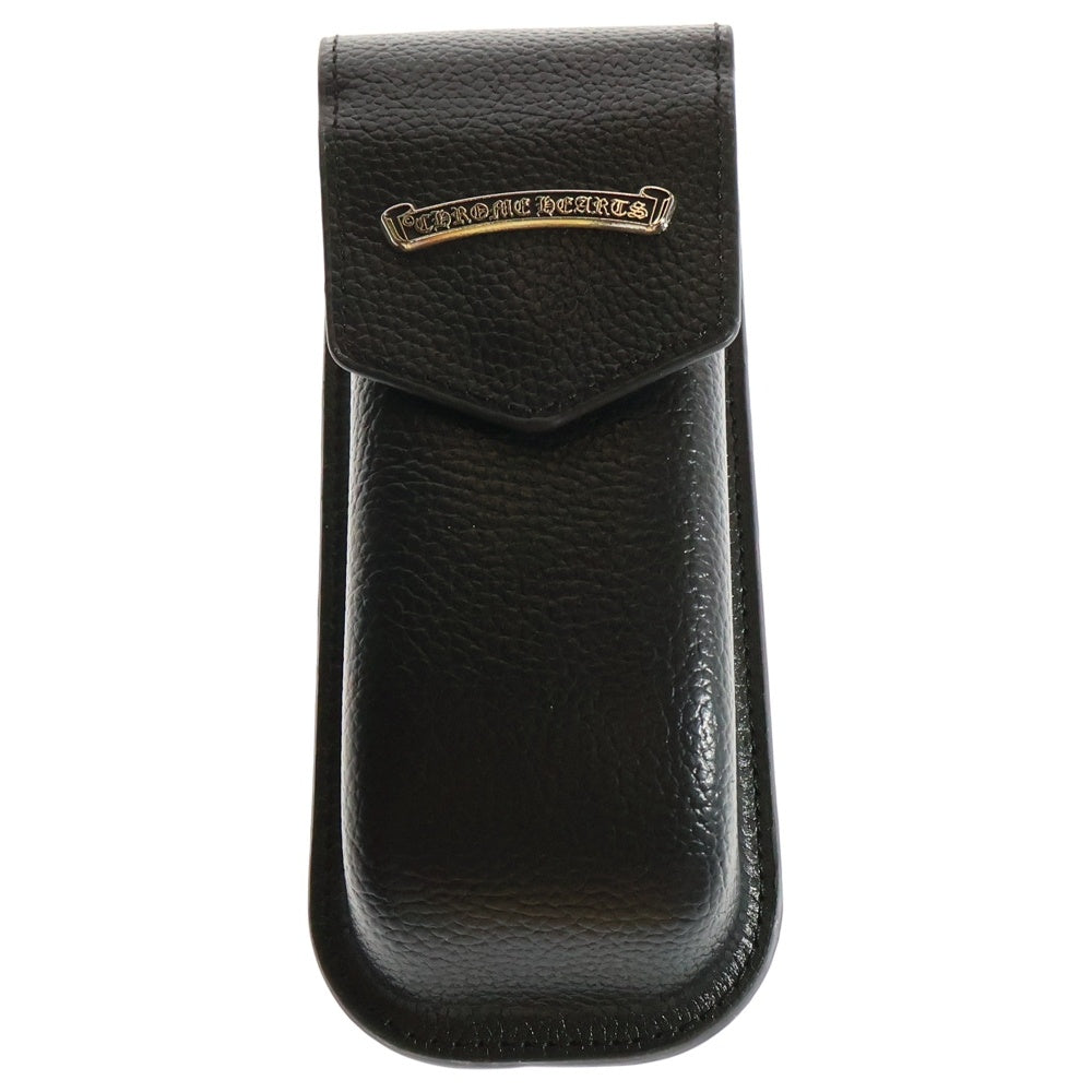 CHROME HEARTS(クロムハーツ) スクロールラベル レザー ハードアイウェアケース 眼鏡ケース ブラック/シルバー