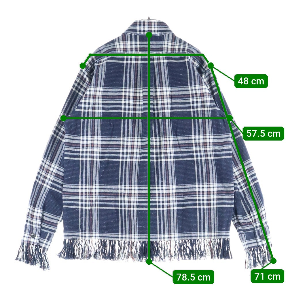 SUGARHILL(シュガーヒル) JAZZ NEP OMBRE PLAID FRINGE BLOUSE 2411300505 フリンジ チェック 長袖シャツ ネイビー
