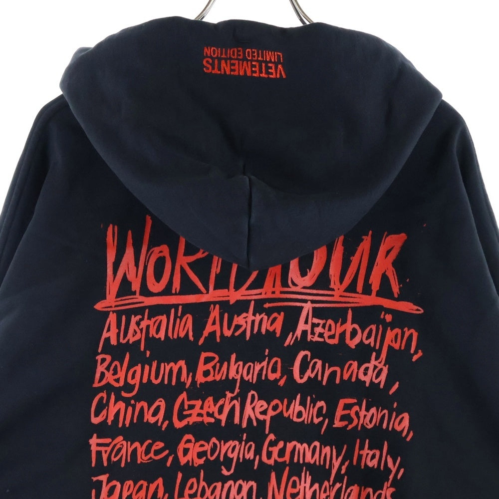 VETEMENTS(ヴェトモン) 21AW WORLD TOUR HOODIE ワールドツアー ロゴプリント プルオーバーパーカー フーディー ブラック UA52TR910R