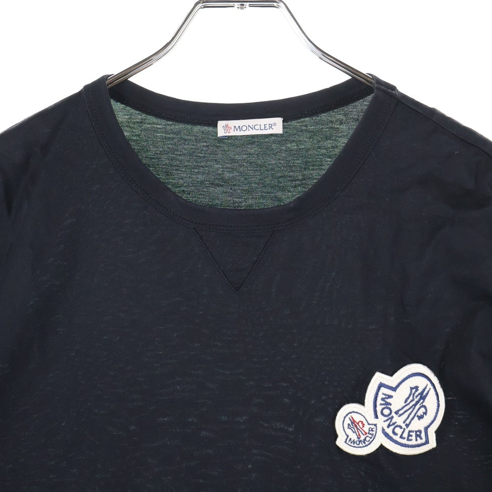 MONCLER(モンクレール) 19AW MAGLIA T-SHIRT フロントロゴ刺繍パッチ クルーネック 半袖Tシャツ カットソー ブラック E20918032500 8390Y