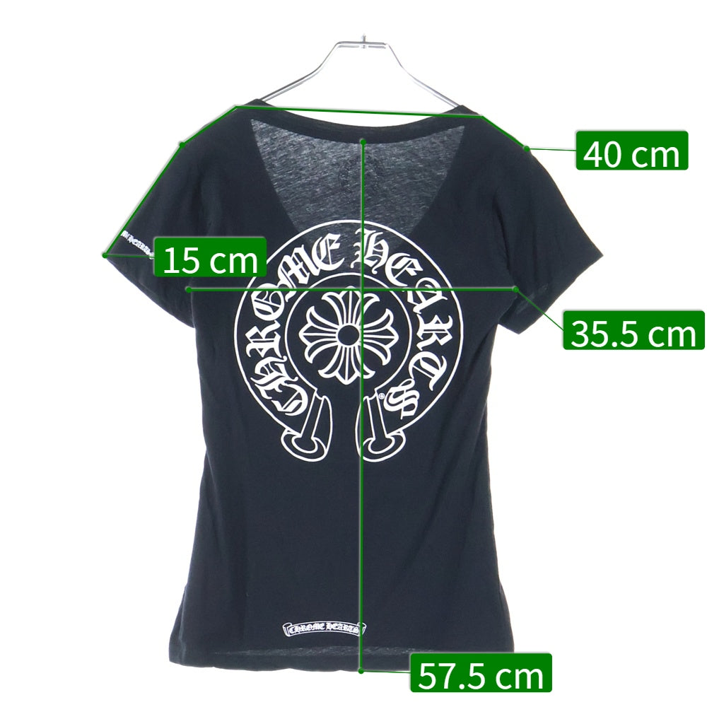 CHROME HEARTS(クロムハーツ) ホースシュー プリント Vネック 半袖Tシャツ カットソー ブラック レディース