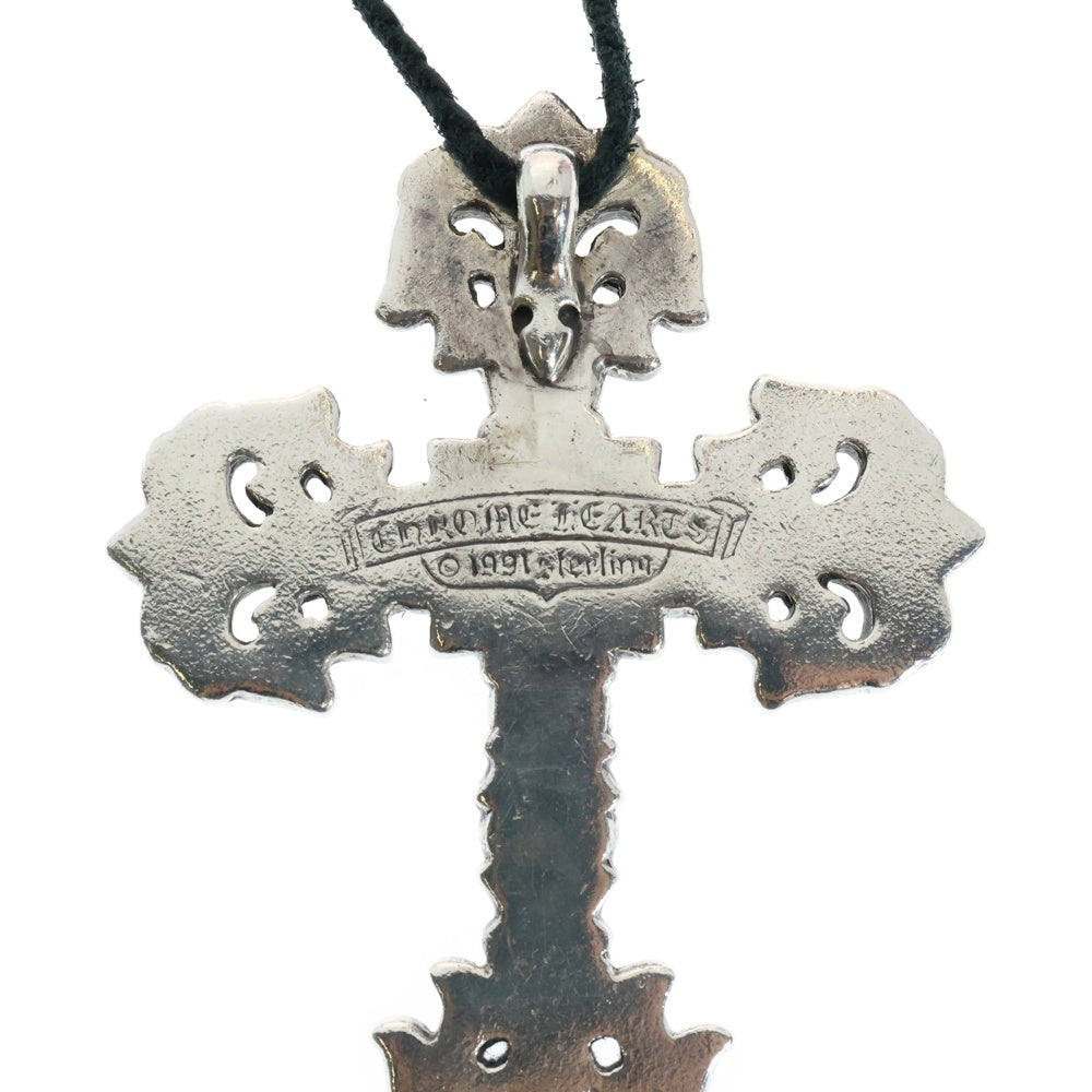 CHROME HEARTS(クロムハーツ) FILIG CROSS-LARGE LB W/SPIKE ラージ フィリグリークロス レザーブレイド W/スパイクネックレス シルバー/ブラック