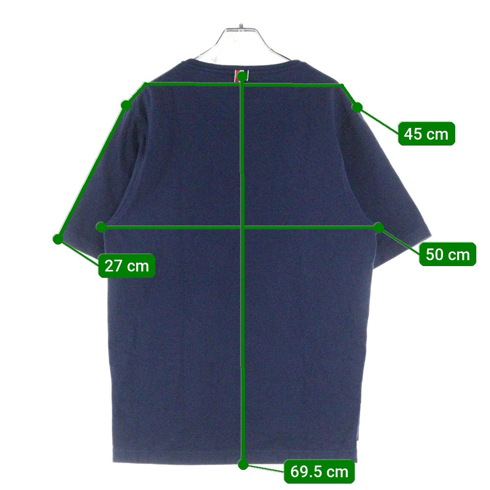 THOM BROWNE(トムブラウン) Vネック ストライプコットン半袖Tシャツ 01111C5007 ネイビー