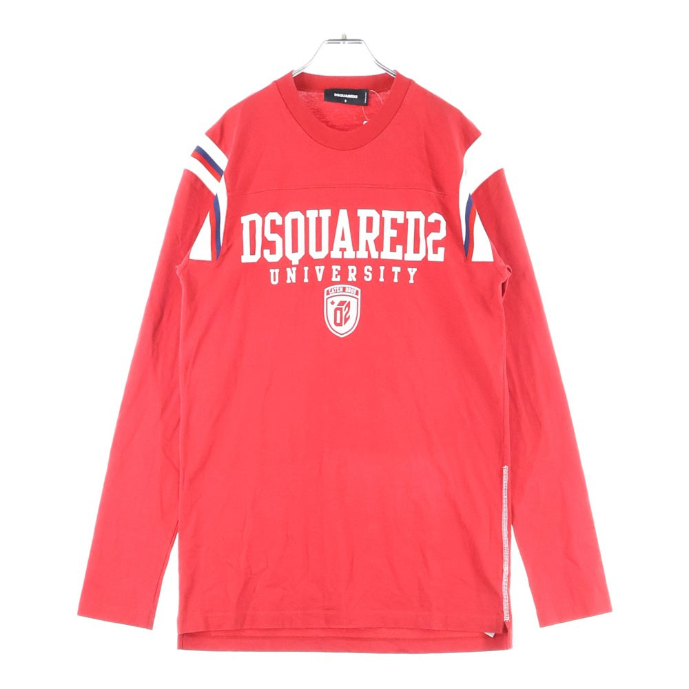 DSQUARED2(ディースクエアード) Varsity Fit Tee S74GD1218 カレッジロゴプリント 長袖Tシャツ カットソー レッド