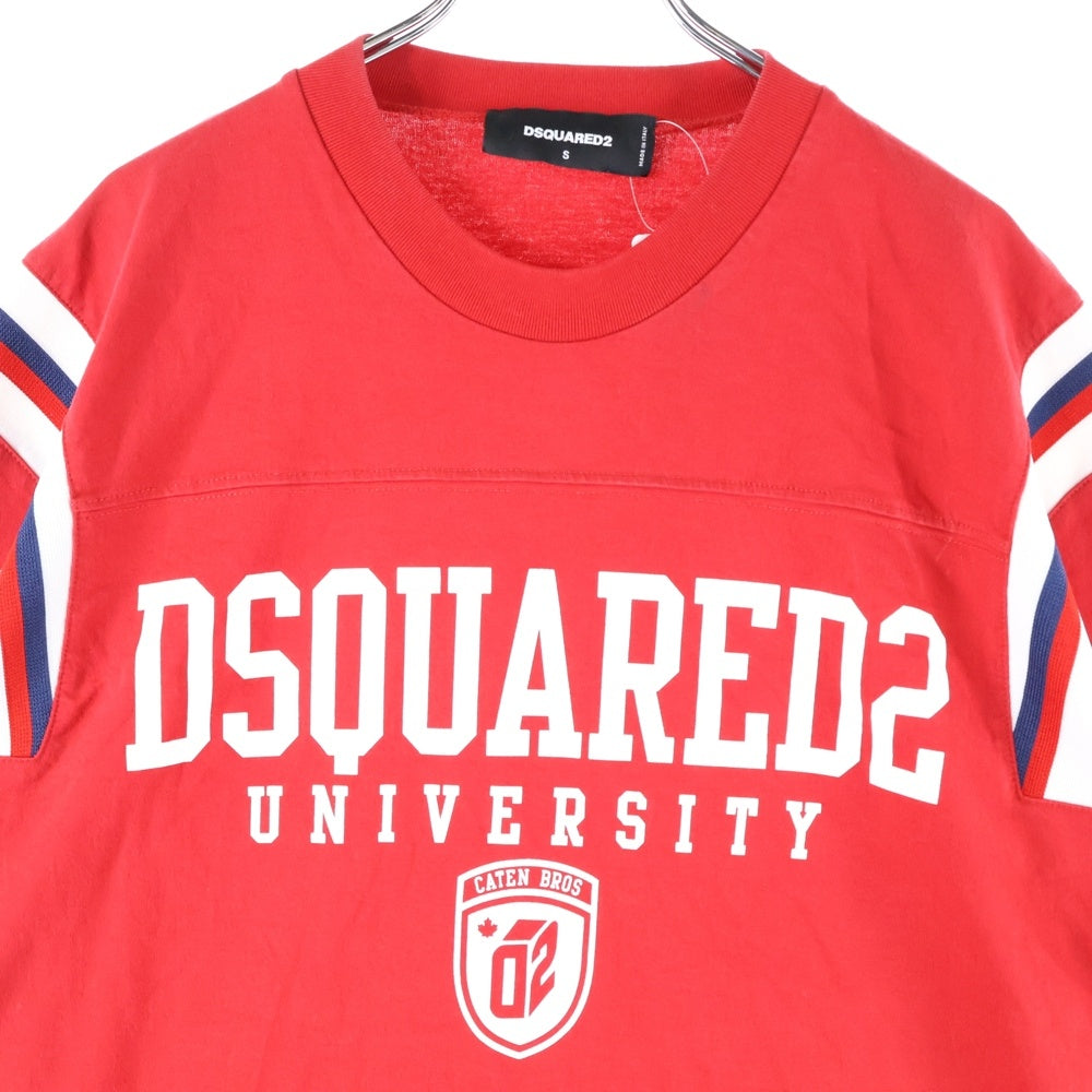 DSQUARED2(ディースクエアード) Varsity Fit Tee S74GD1218 カレッジロゴプリント 長袖Tシャツ カットソー レッド