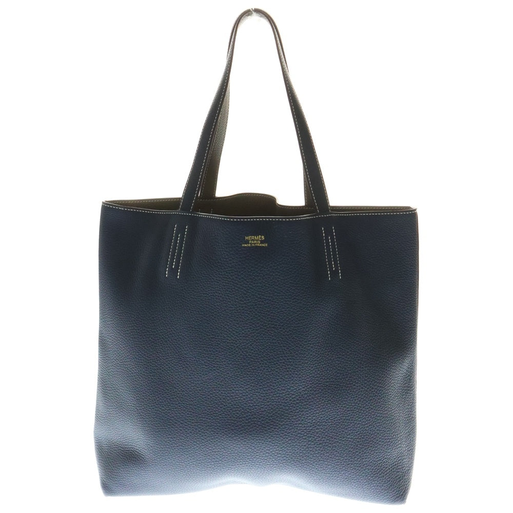 HERMES(エルメス) ドゥブルセンス45 トリヨンクレマンス リバーシブル レザートートバッグ Z刻印 ベージュ/ネイビー