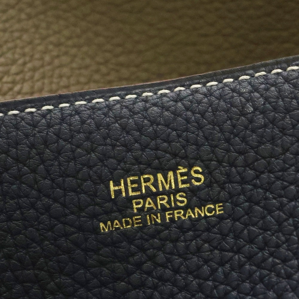 HERMES(エルメス) ドゥブルセンス45 トリヨンクレマンス リバーシブル レザートートバッグ Z刻印 ベージュ/ネイビー