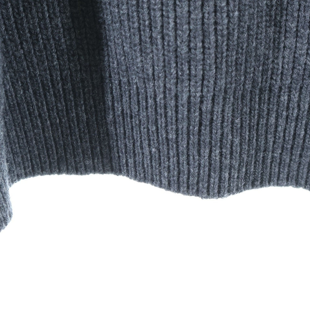 CELINE(セリーヌ) 21AW HOODED SWEATER IN RIBBED WOOL リブ編みウール ロゴワッペンプルオーバーニットパーカー 2A85W423P グレー