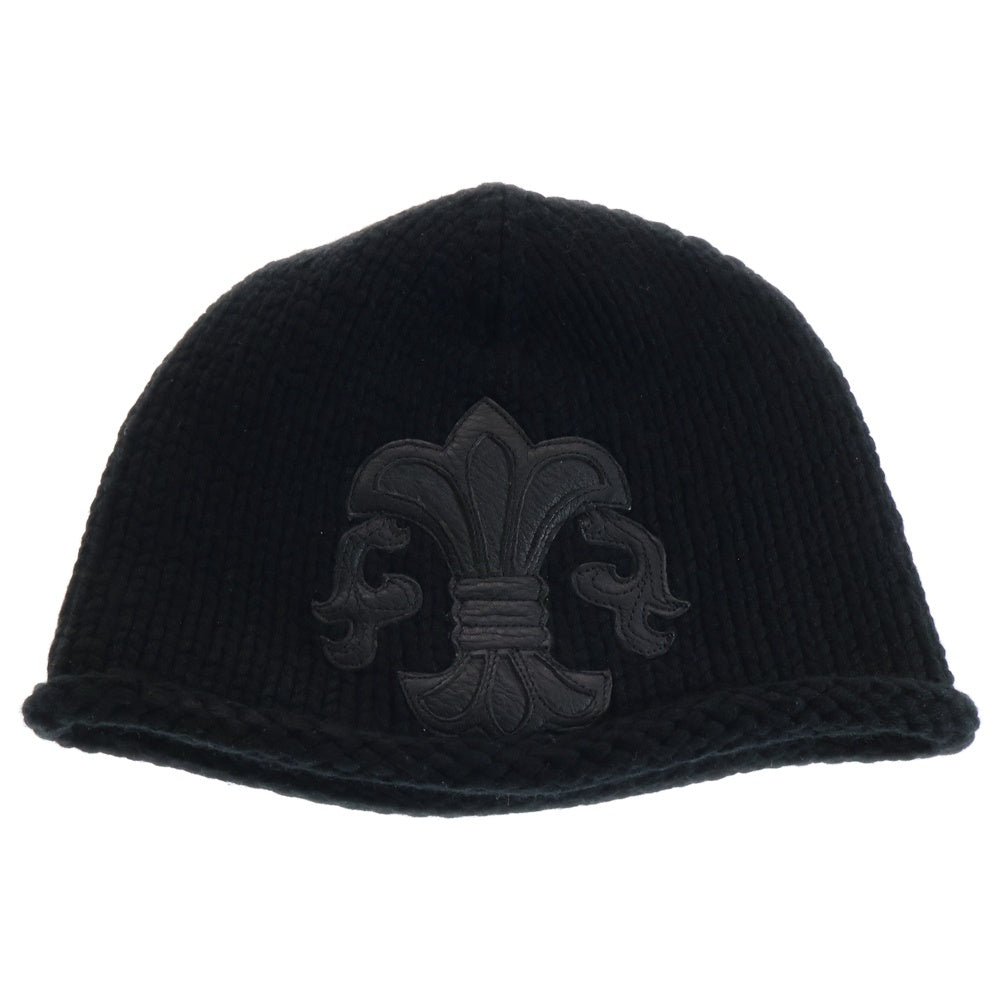 CHROME HEARTS(クロムハーツ) CASHMERE BS FLARE BEANIE カシミヤ BSフレア ビーニー レザーパッチ BSフレアボタン ニットキャップ ブラック/シルバー