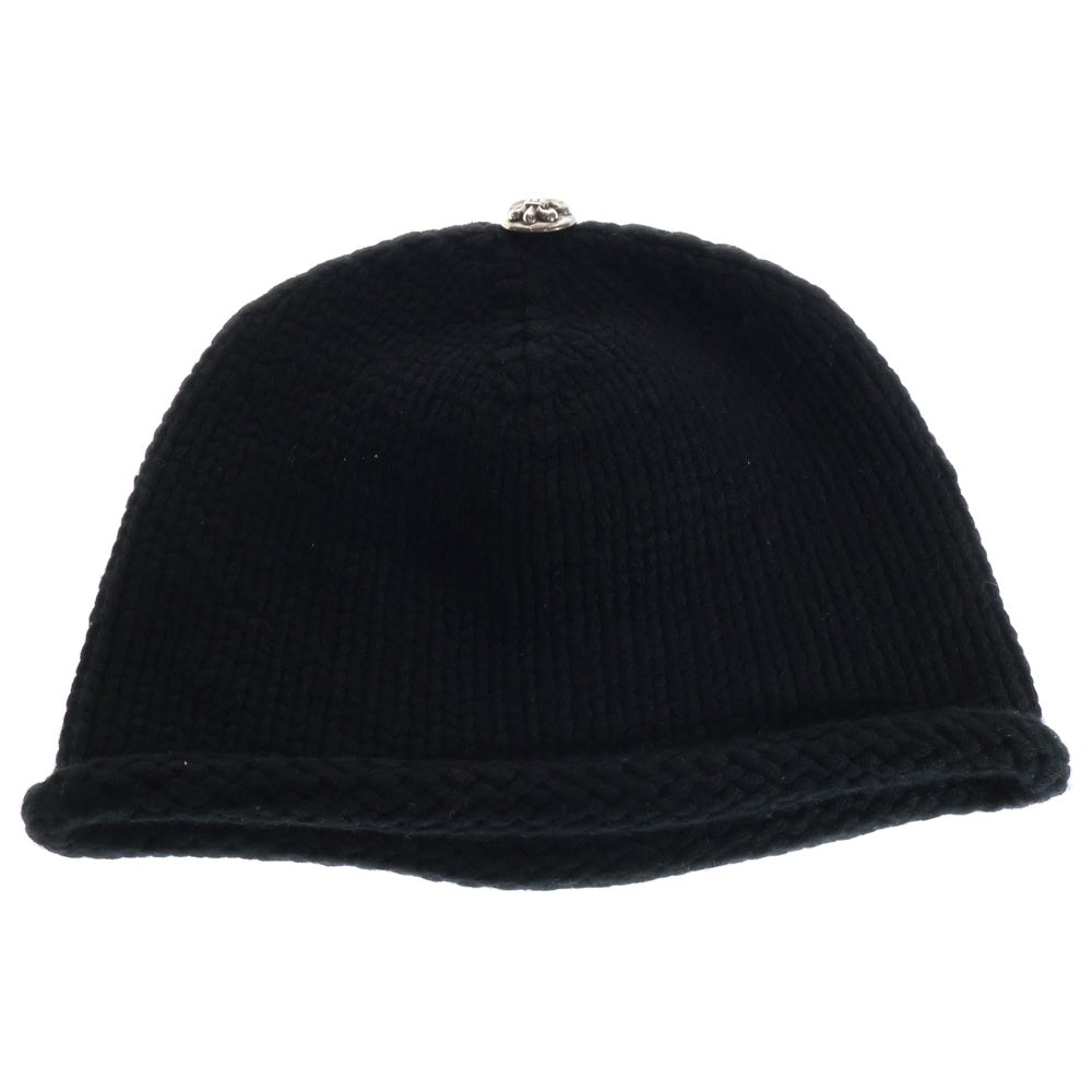 CHROME HEARTS(クロムハーツ) CASHMERE BS FLARE BEANIE カシミヤ BSフレア ビーニー レザーパッチ BSフレアボタン ニットキャップ ブラック/シルバー